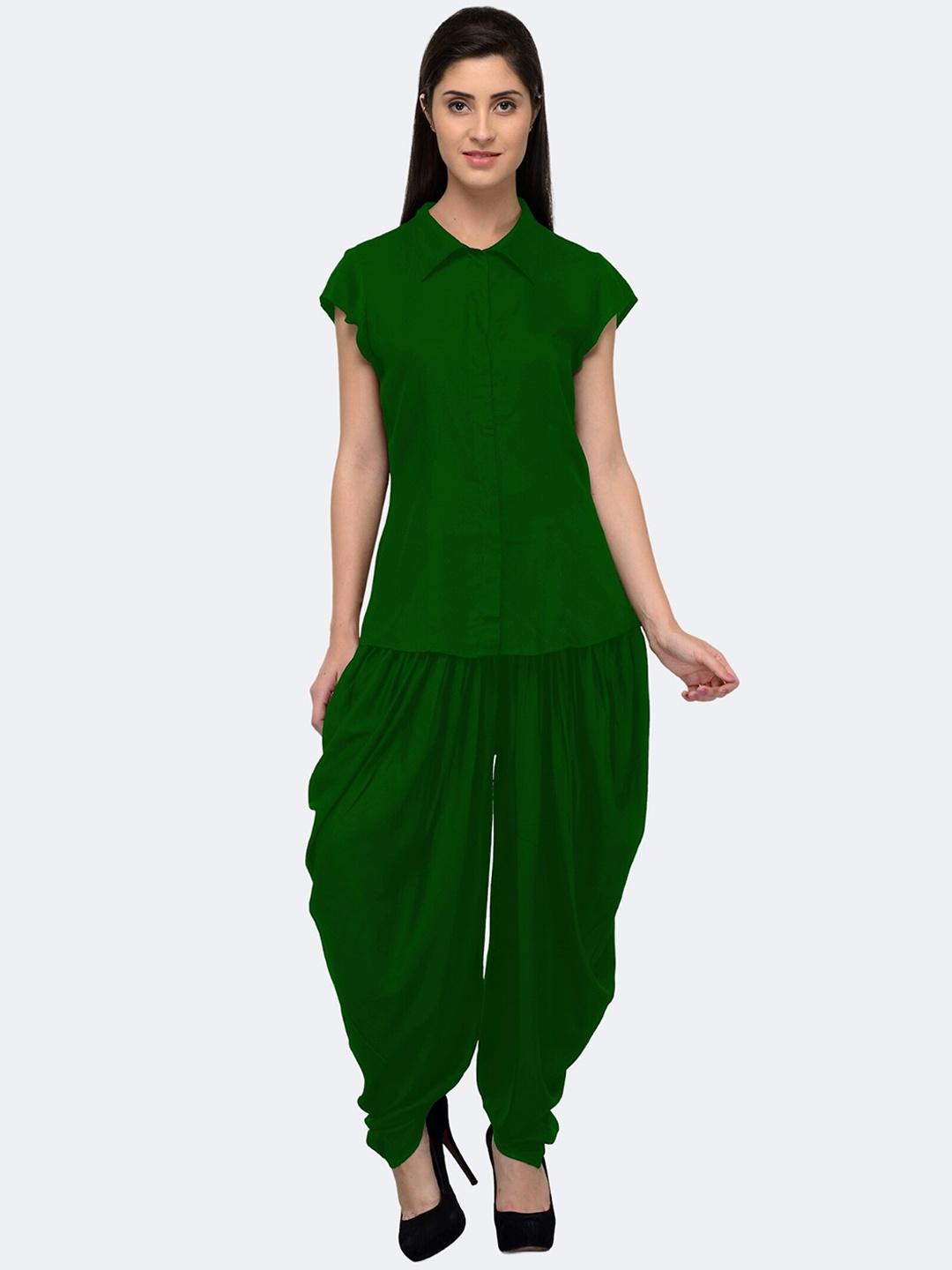 

PATRORNA Shirt Collar Top & Dhoti Pant Co-Ords, Green