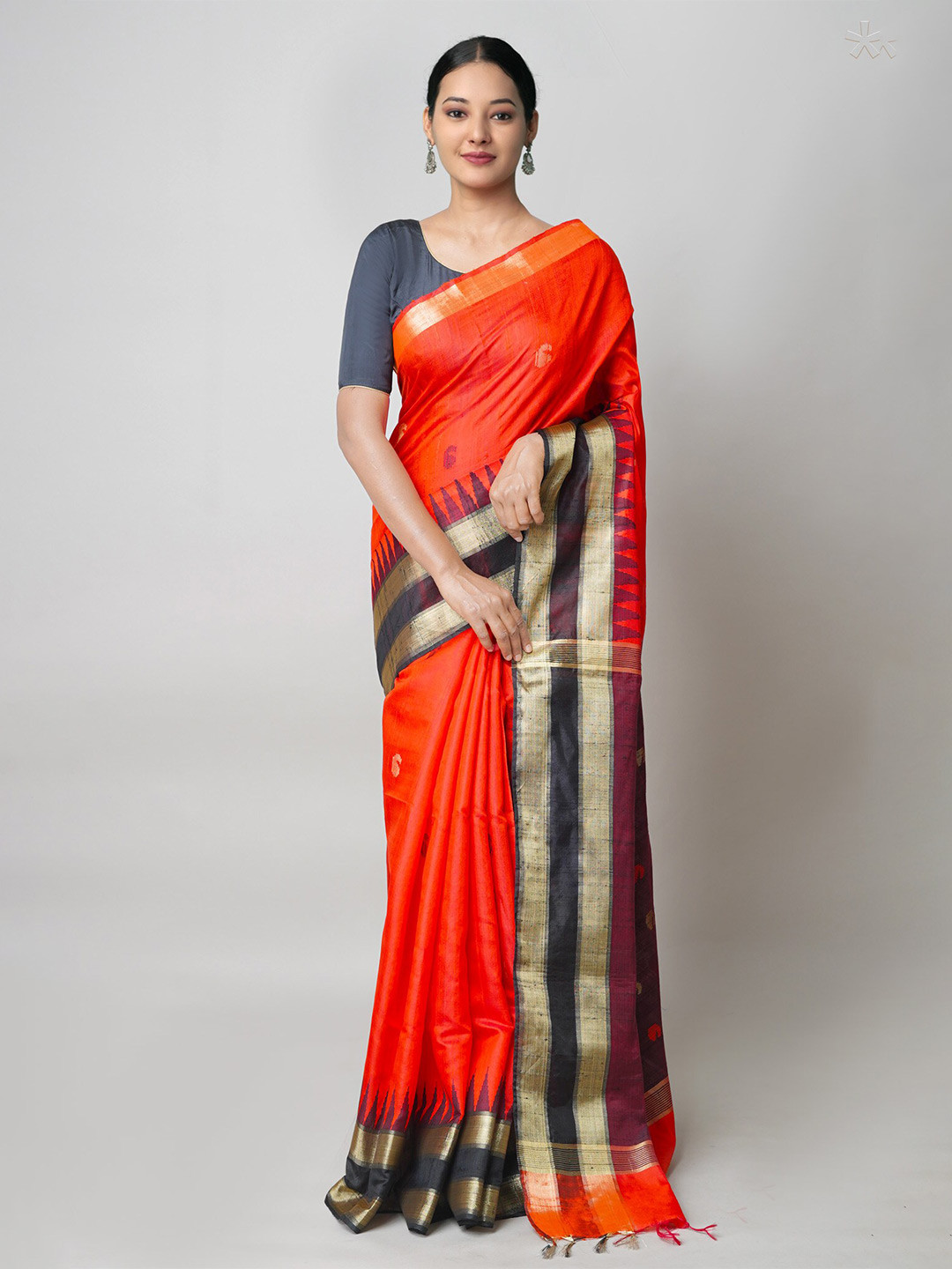 

Unnati Silks Woven Design Zari Pure Silk Murshidabad silk Saree, Orange
