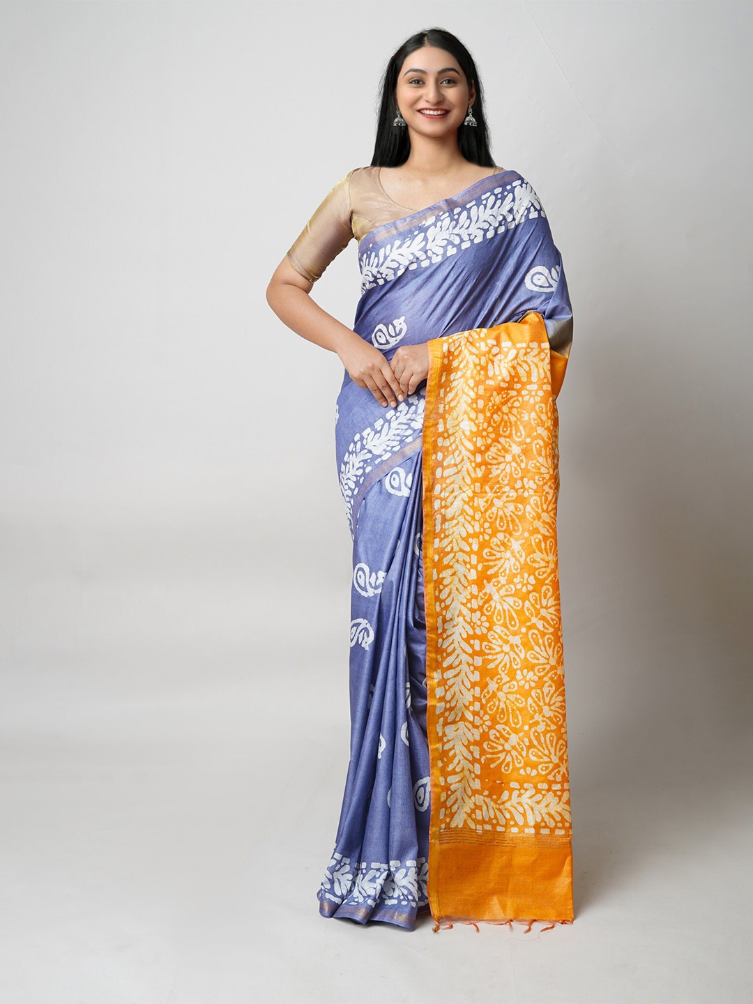 

Unnati Silks Batik Silk Cotton Chanderi Saree, Blue