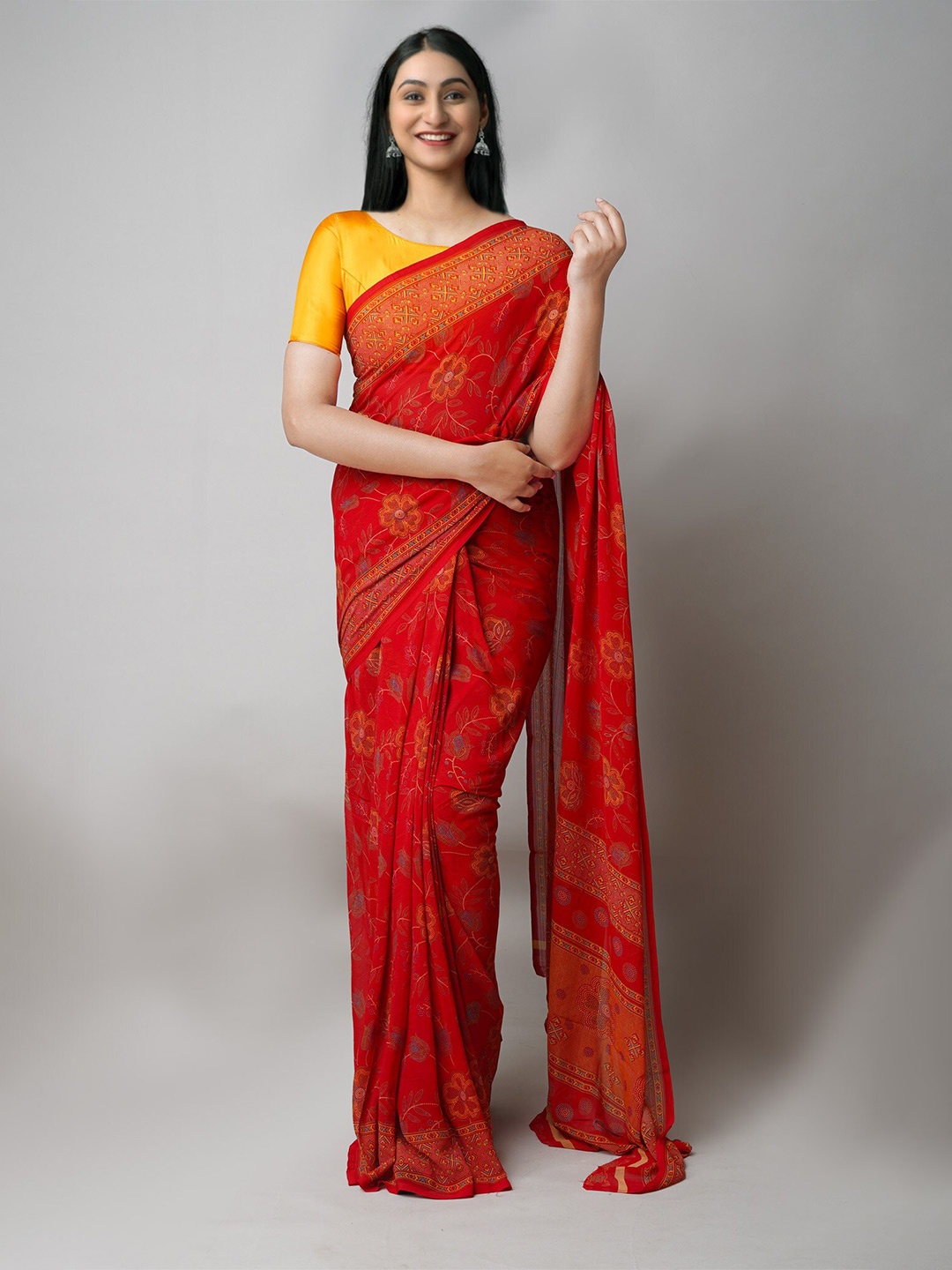 

Unnati Silks Floral Printed Saree, Red