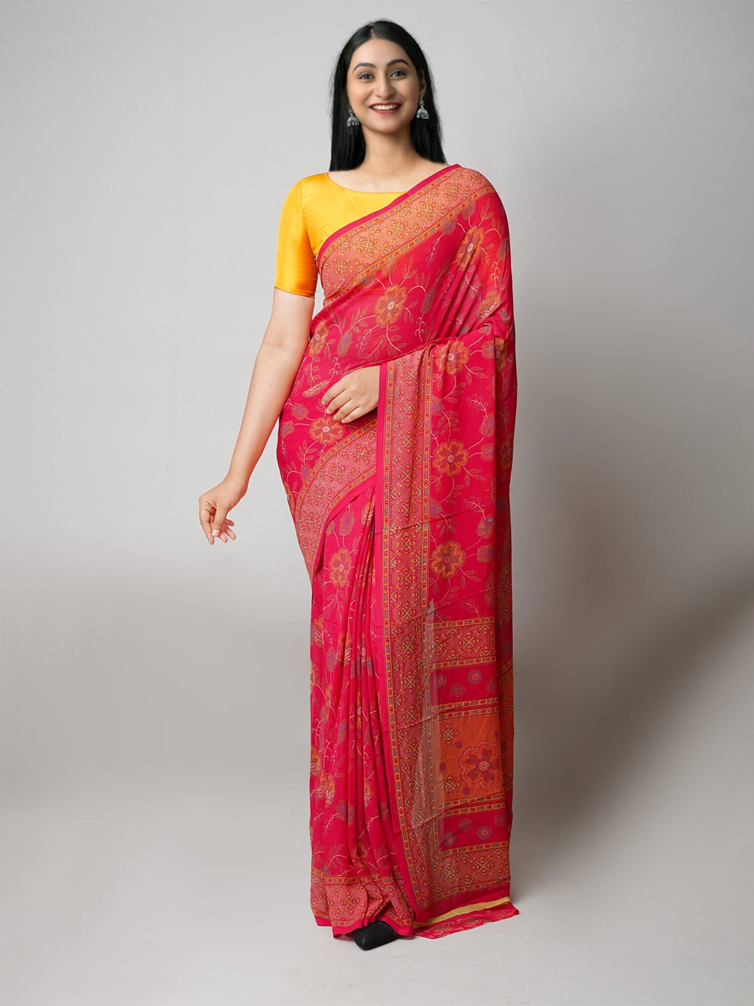 

Unnati Silks Floral Printed Saree, Red