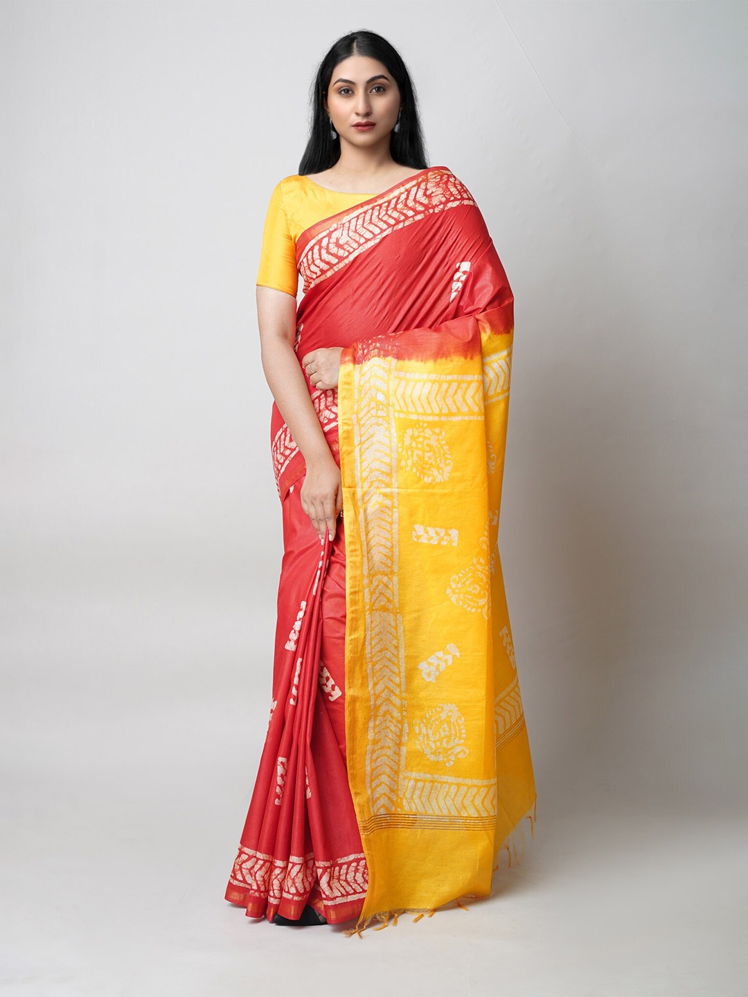 

Unnati Silks Batik Silk Cotton Chanderi Saree, Red