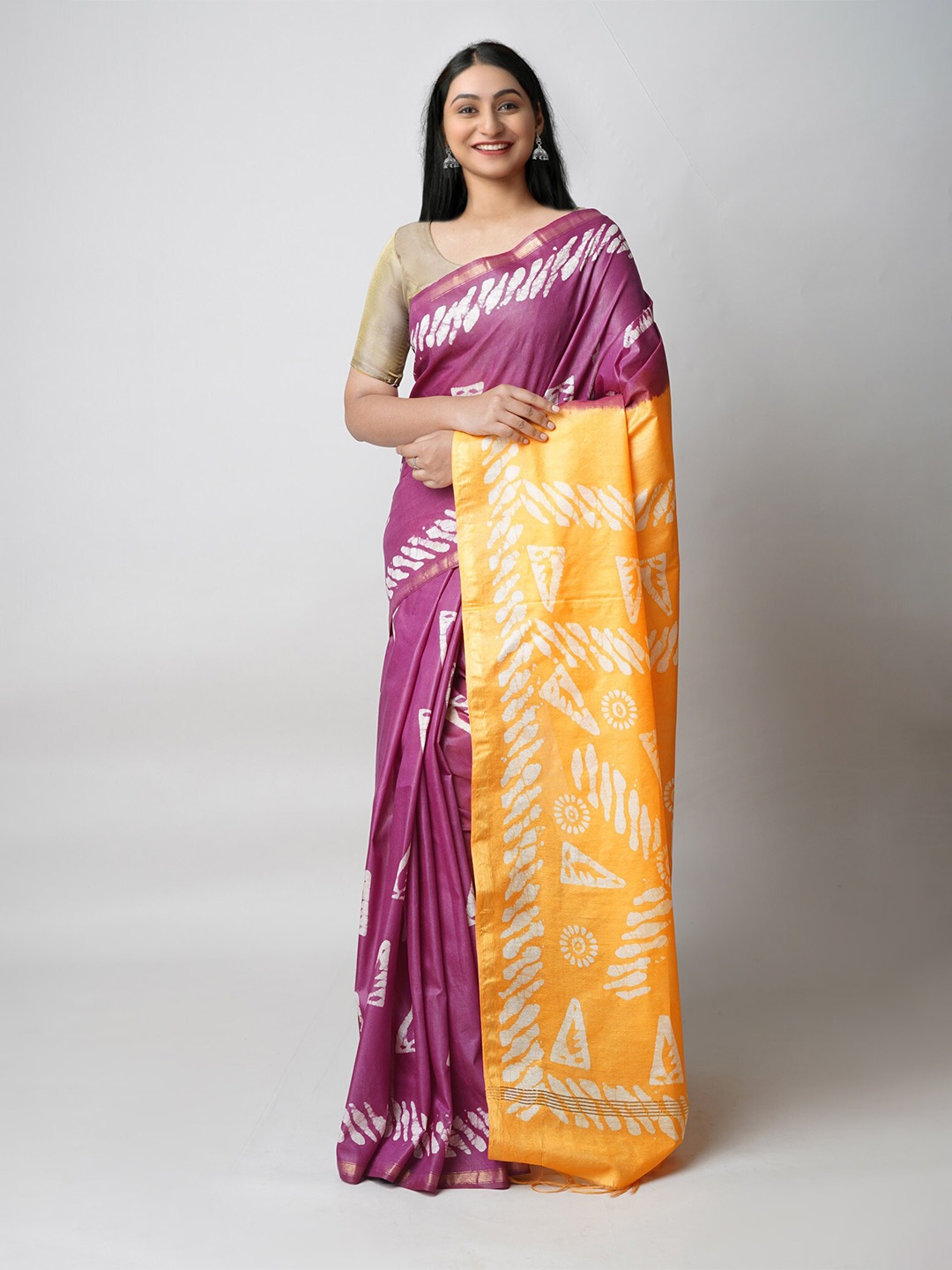 

Unnati Silks Batik Zari Silk Cotton Chanderi Saree, Purple