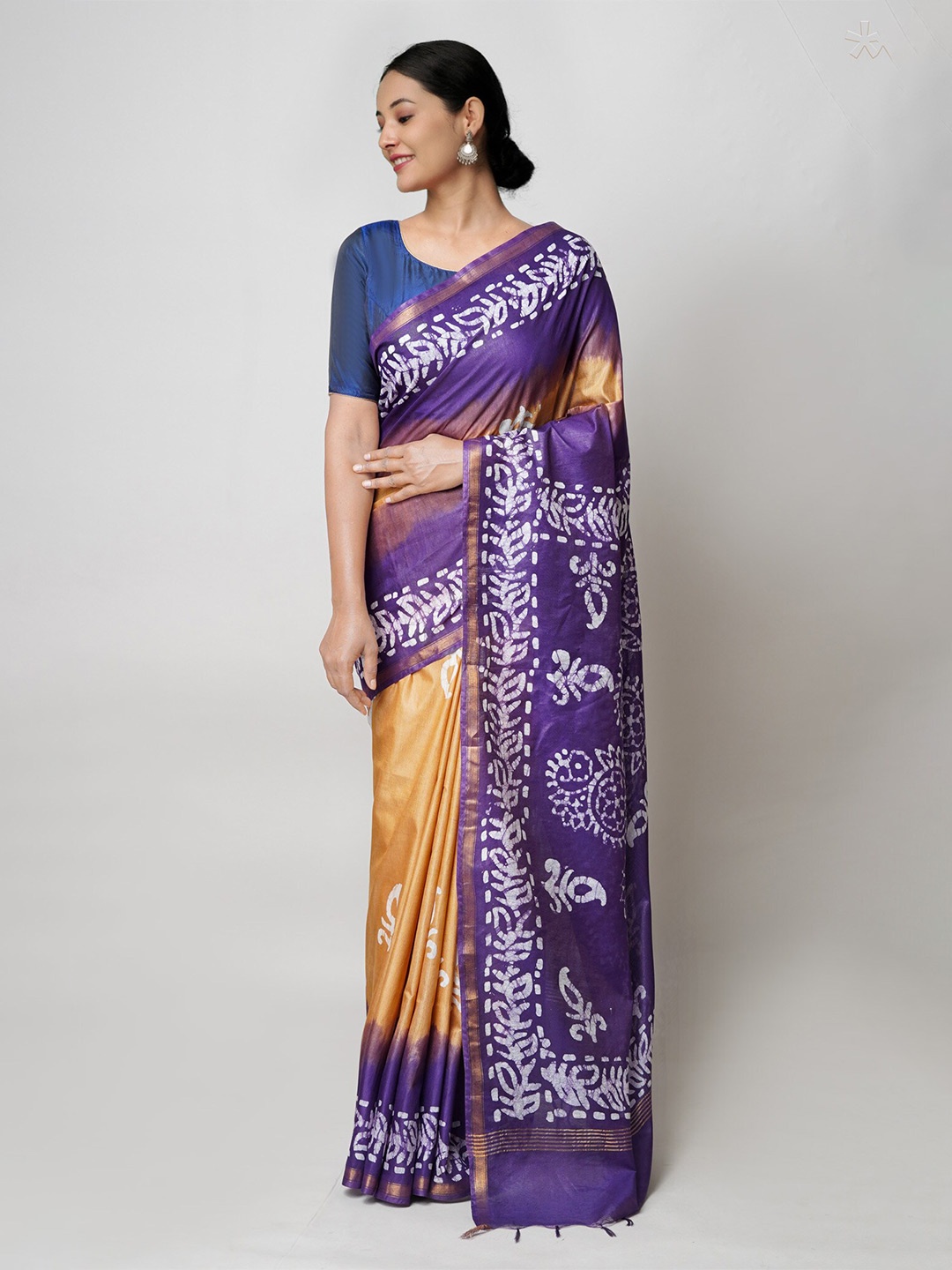 

Unnati Silks Batik Printed Silk Cotton Chanderi Saree, Brown