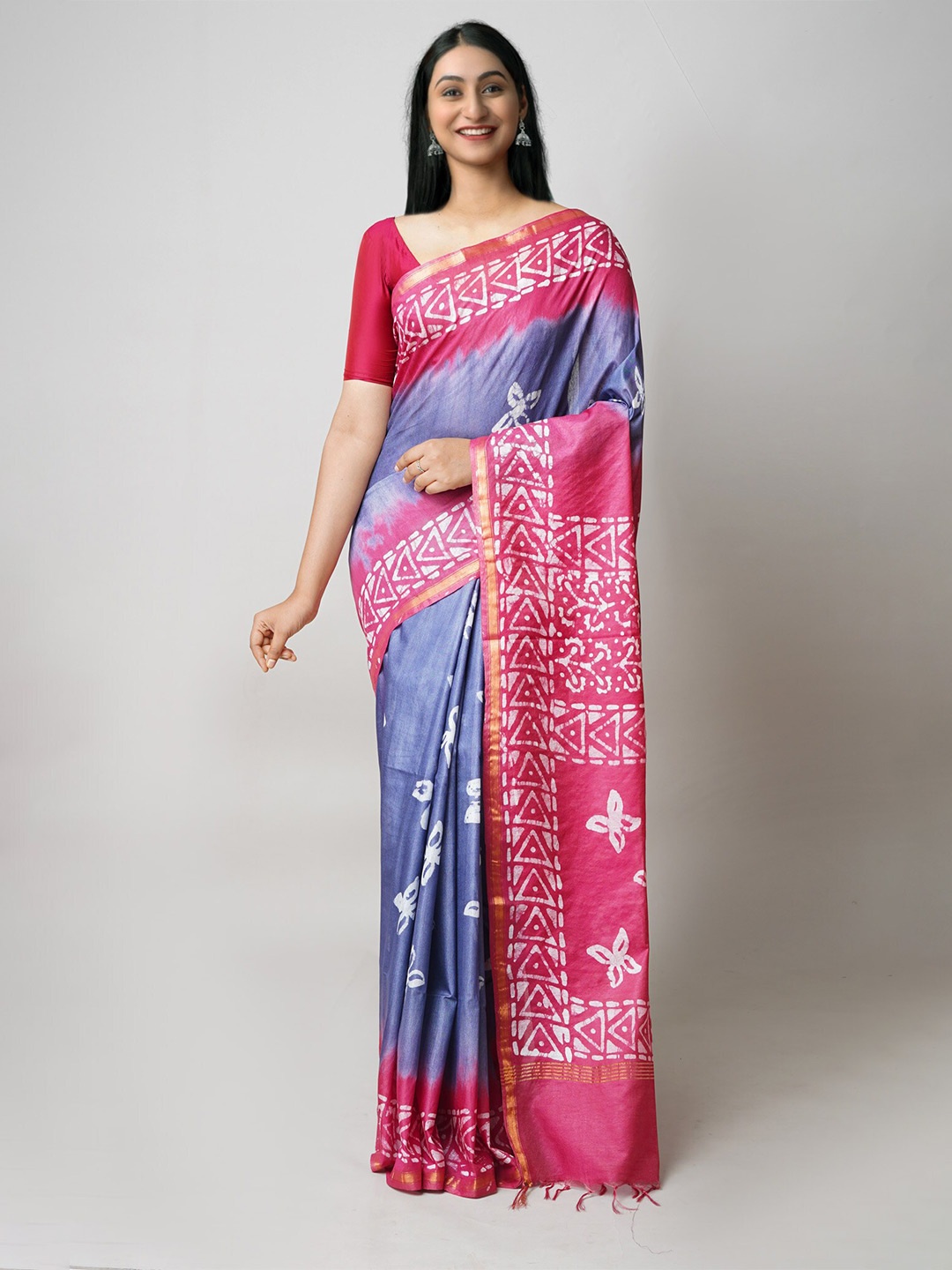 

Unnati Silks Batik Silk Cotton Chanderi Saree, Grey