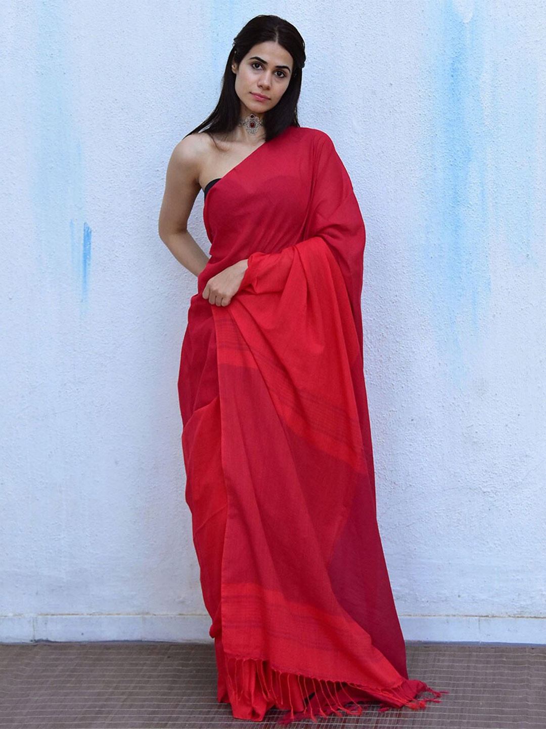 

Chidiyaa Pure Cotton Saree, Red