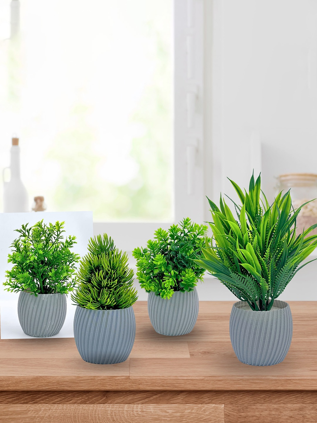 uzaniya Green & Grey 4 Pieces Artificial Plants With Pot