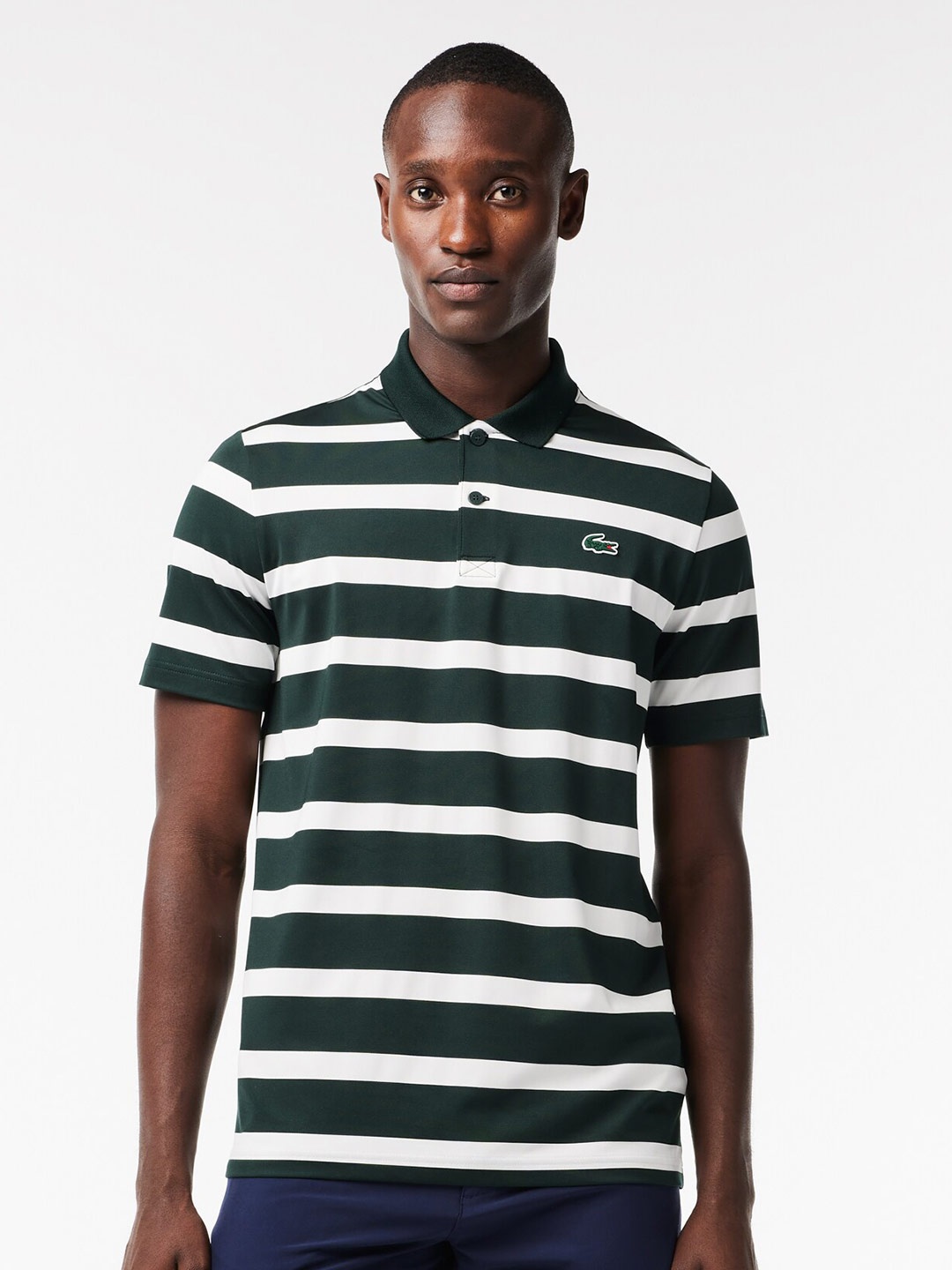 

Lacoste Striped Anti-UV Golf Polo Collar T-shirt, Green