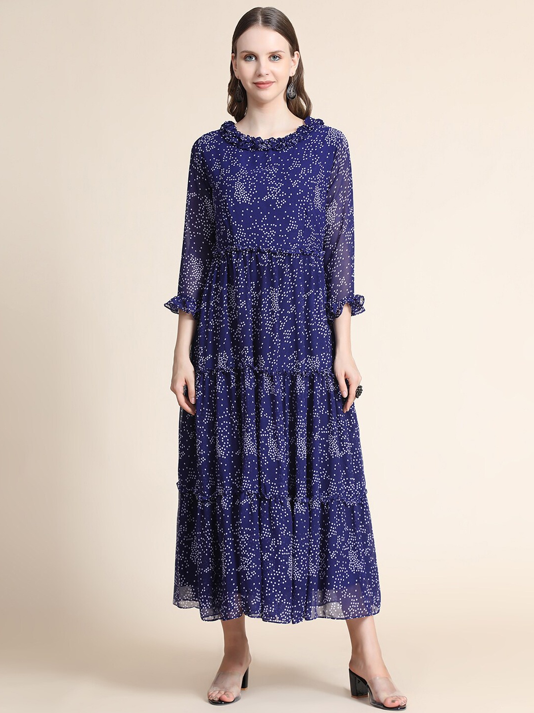 

BLACK SCISSOR Geometric Printed Maxi Fit and Flare Ethnic Dress, Blue
