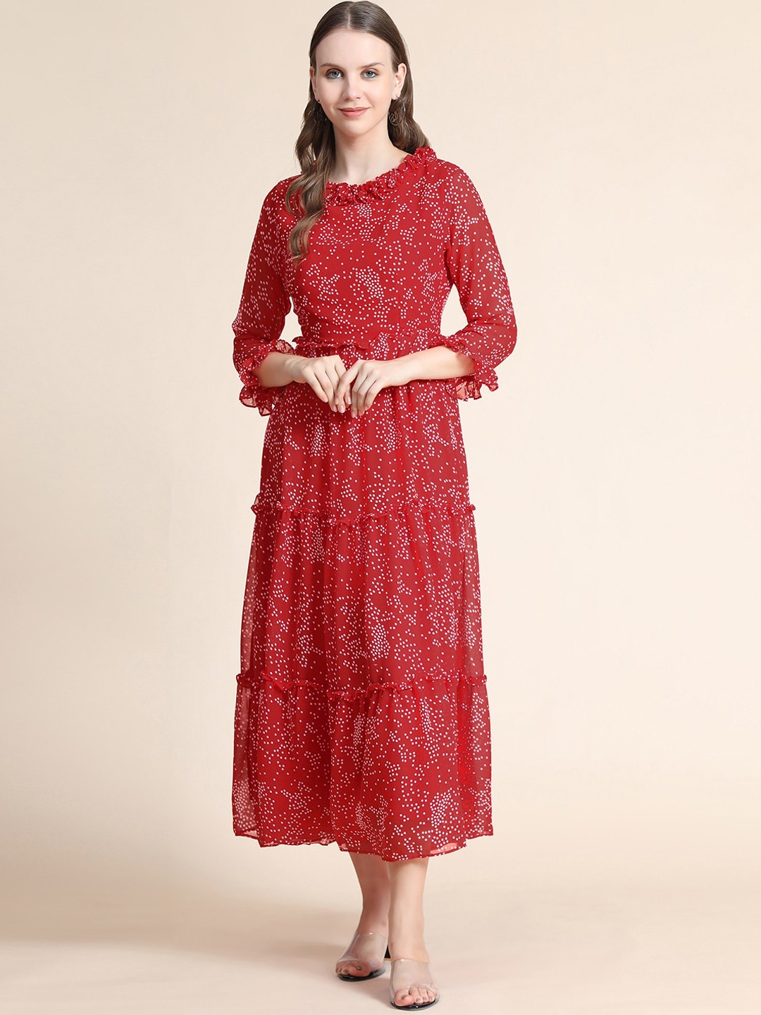

BLACK SCISSOR Geometric Printed Georgette Maxi Dress, Red