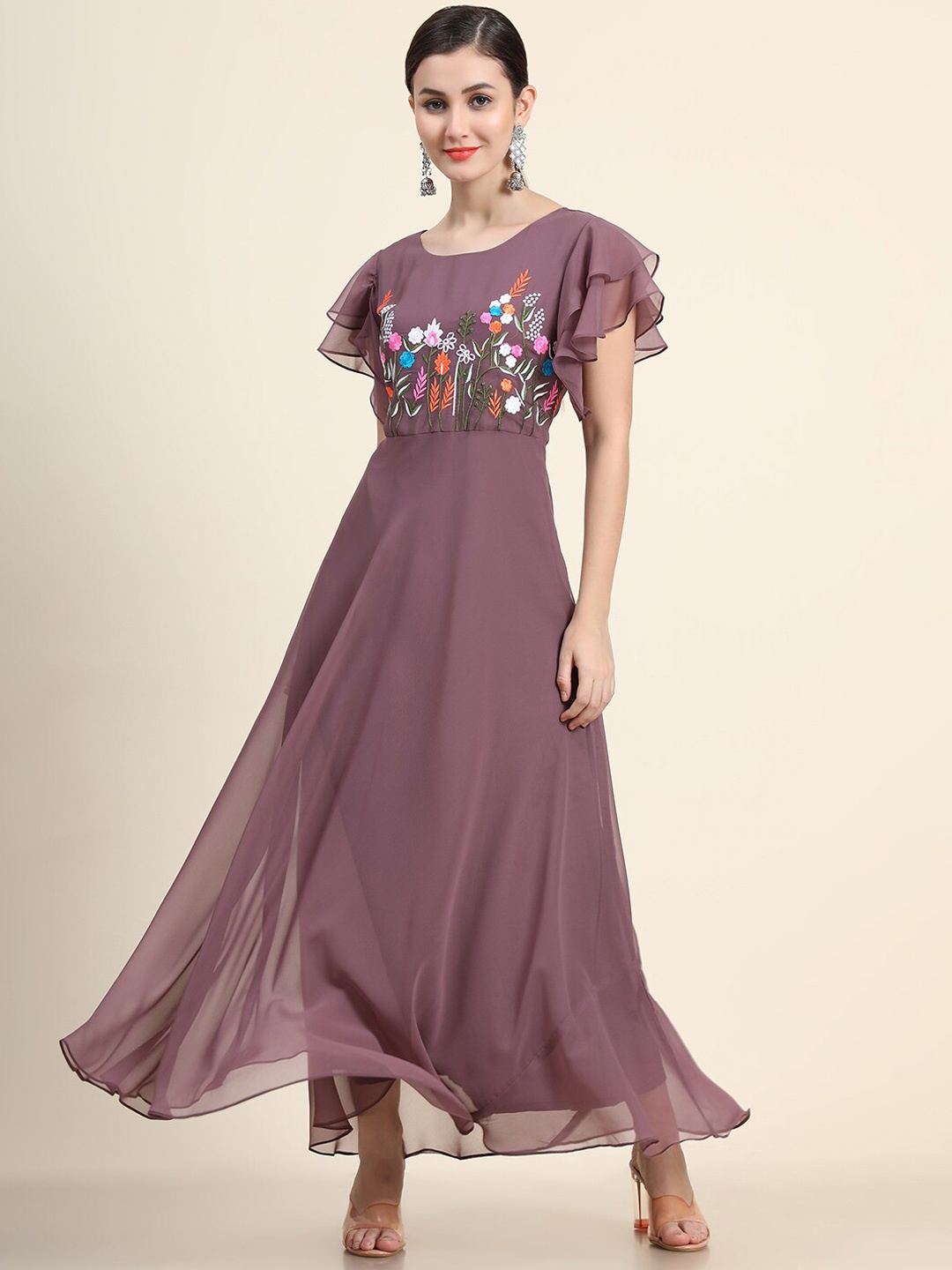 

BLACK SCISSOR Embroidered Ethnic Maxi Dress Ethnic Dresses, Brown
