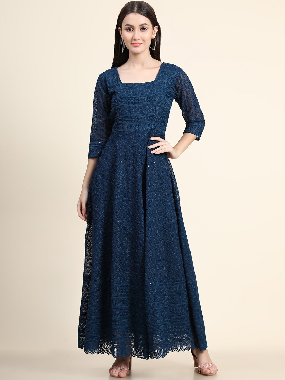 

BLACK SCISSOR Ethnic Motifs Printed Maxi Gown Ethnic Dress, Teal