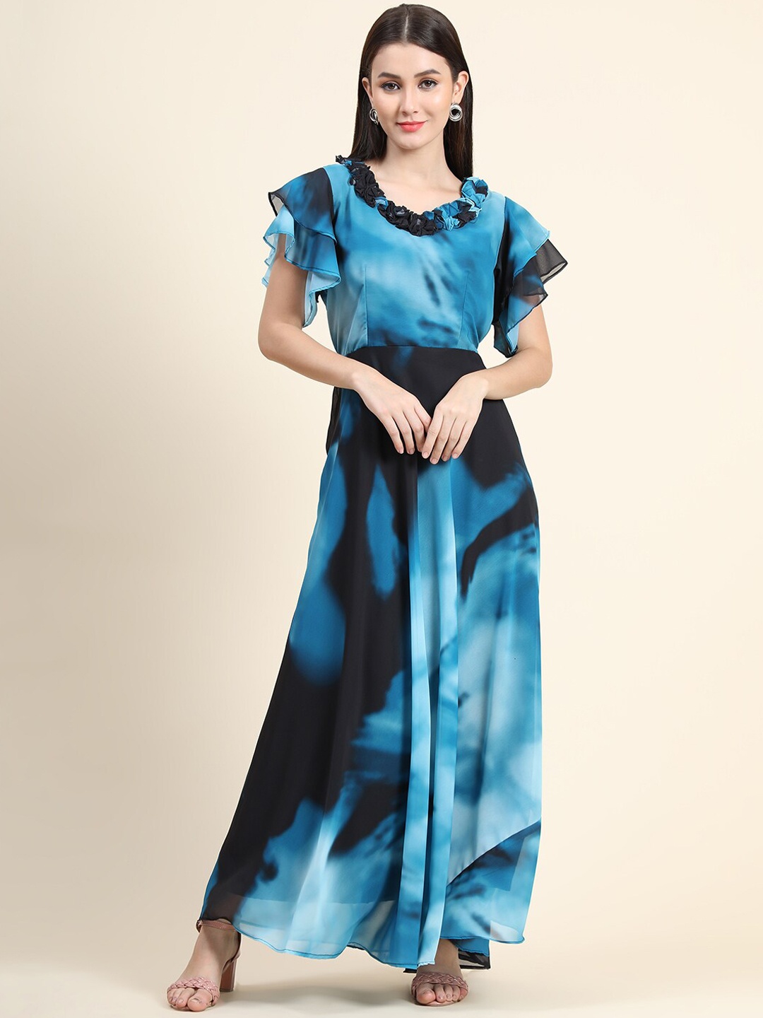 

BLACK SCISSOR Tie And Dyed Maxi Fit and Flare Ethnic Dress, Blue