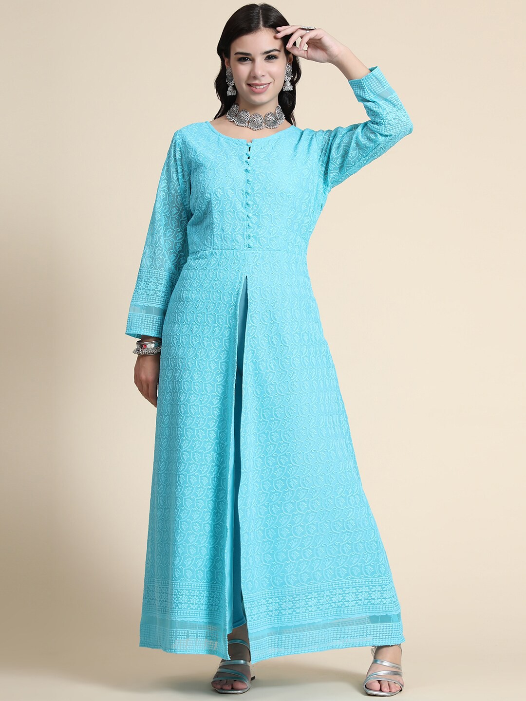 

BLACK SCISSOR Ethnic Motifs Embroidered A-Line Kurta, Blue