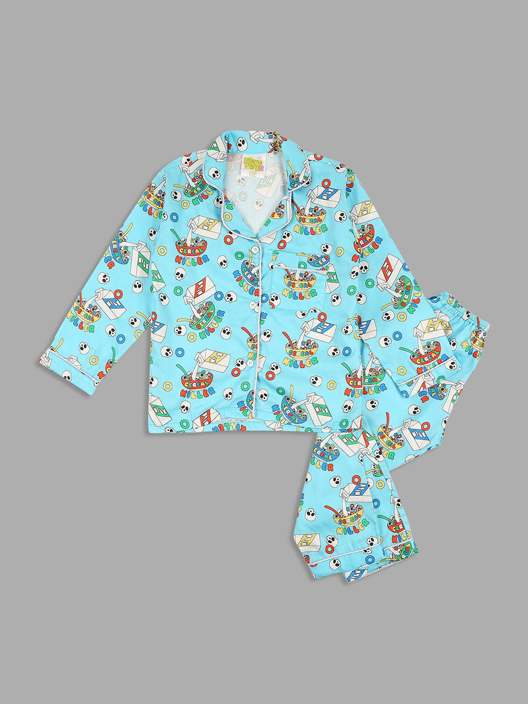 

Pyjama Party Kids Graphic Printed Cotton Shirt & Trousers, Blue