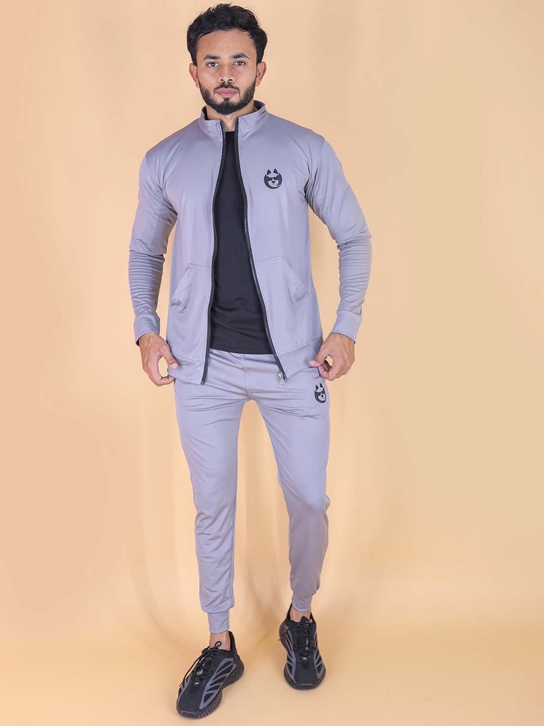 

DANZA-SON Mock Collar T-Shirt & Jacket With Joggers Tracksuits, Grey