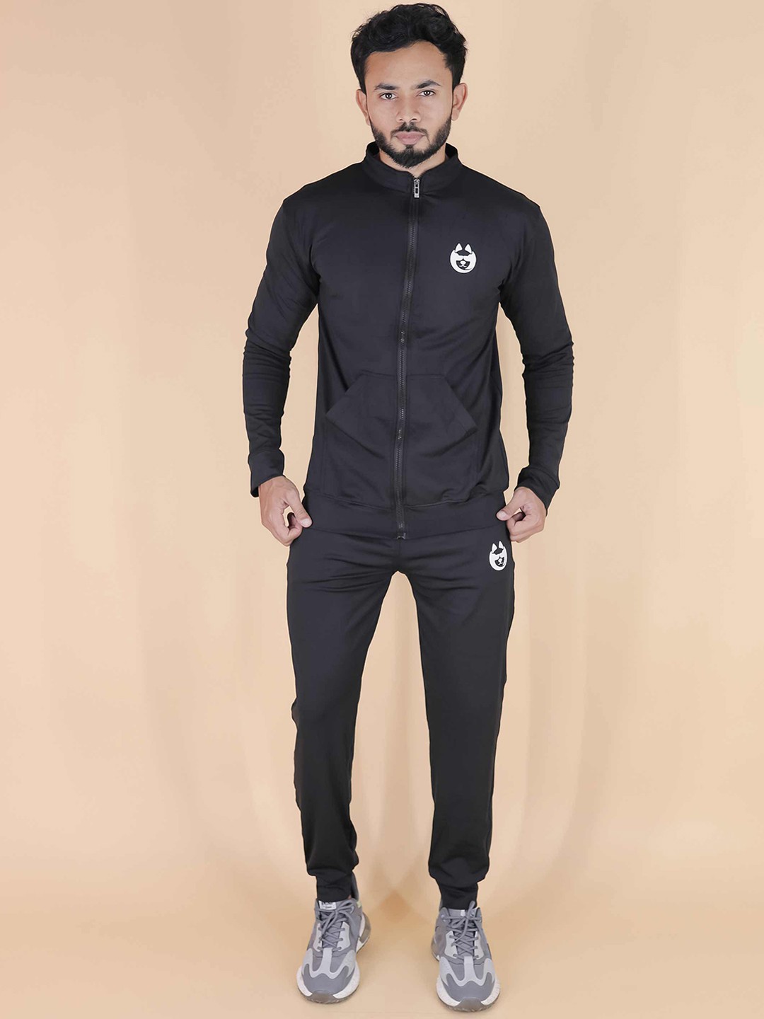 

DANZA-SON Mock Collar Sports Tracksuit, Black