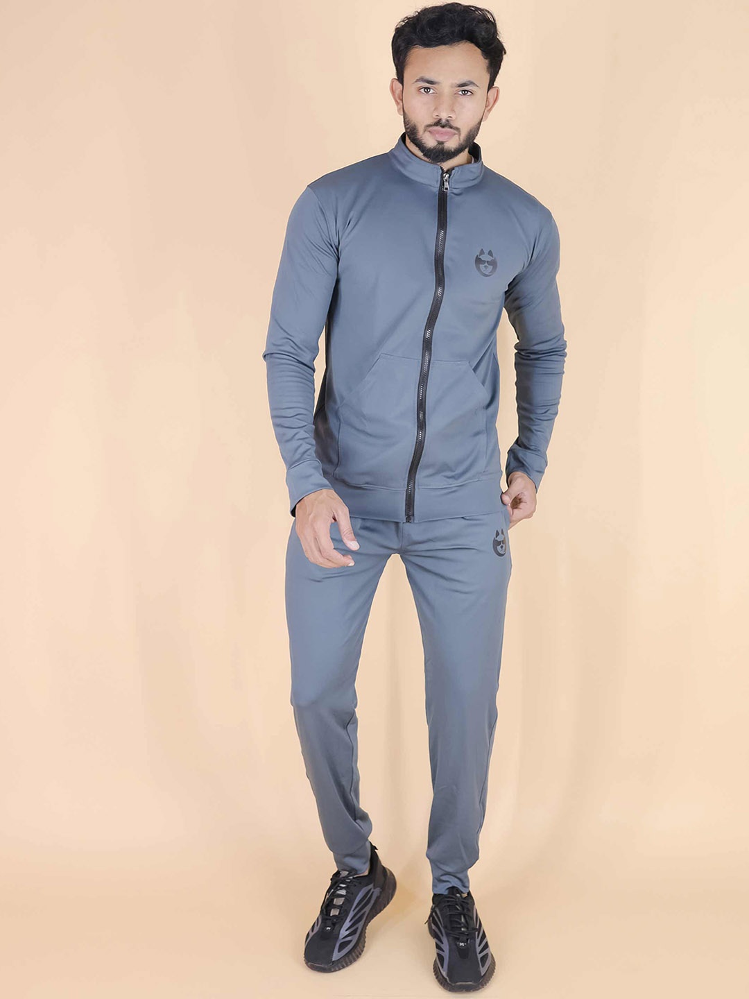 

DANZA-SON Mock Collar Sports Tracksuit, Grey