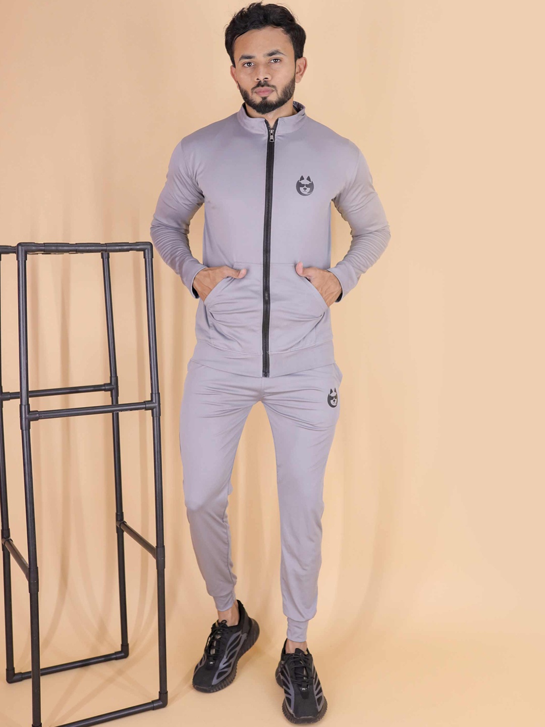 

DANZA-SON Mock Collar Sports Tracksuit, Grey
