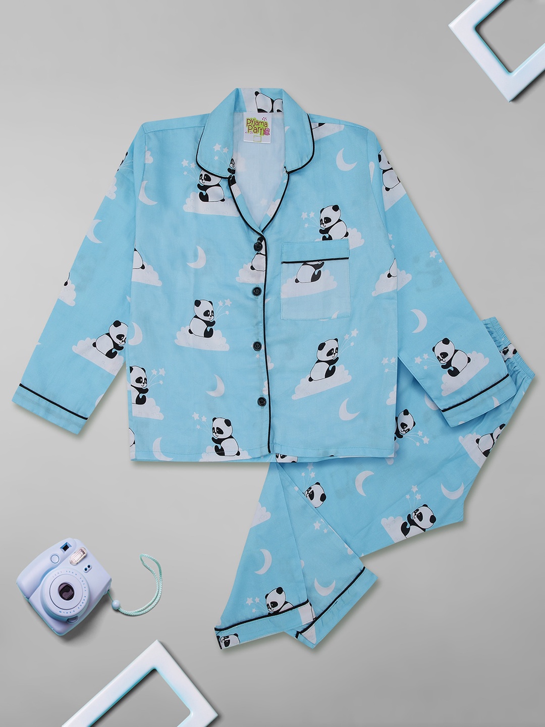 

Pyjama Party Kids Graphic Printed Cotton Shirt & Trousers, Blue