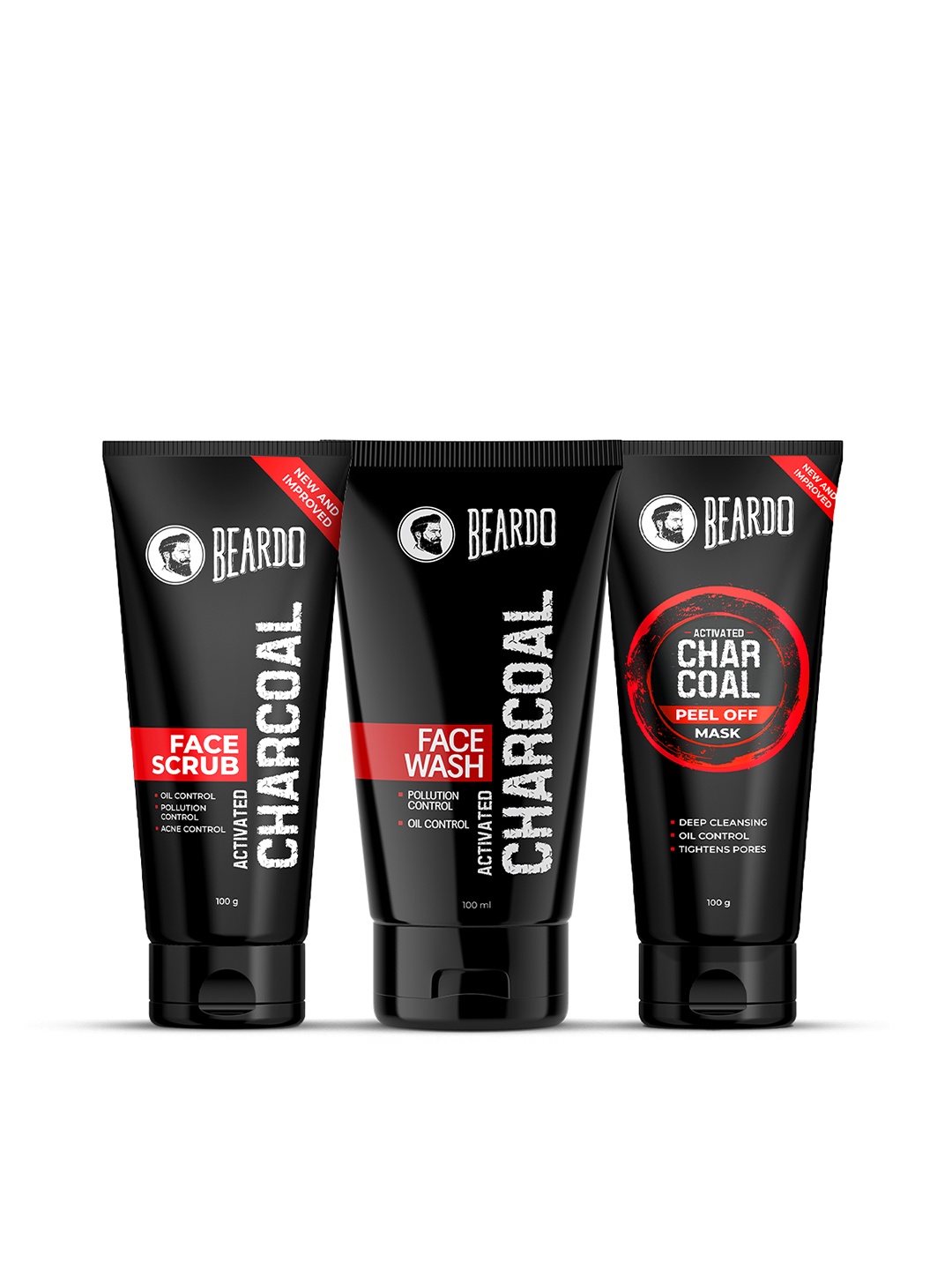 

BEARDO Set of Charcoal Face Wash 100 ml + Face Scrub 100 g + Peel Off Mask 100 g, Black