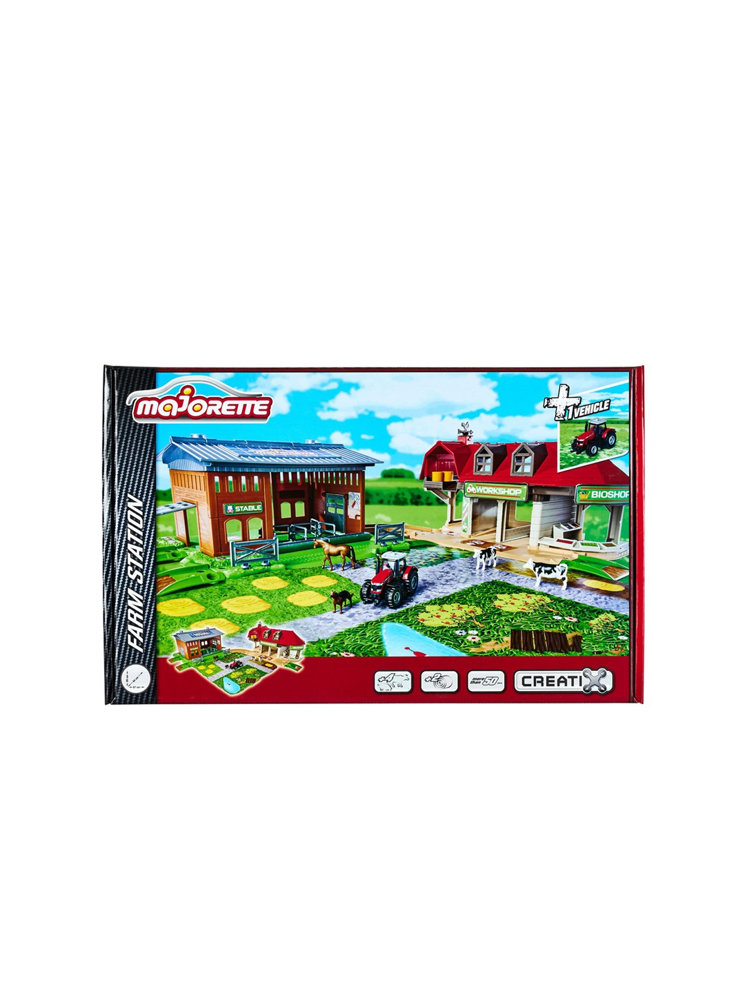 

Majorette Kids 50 Pcs Farm Station With 1 Toy Vehicle & 4 Animals, Green