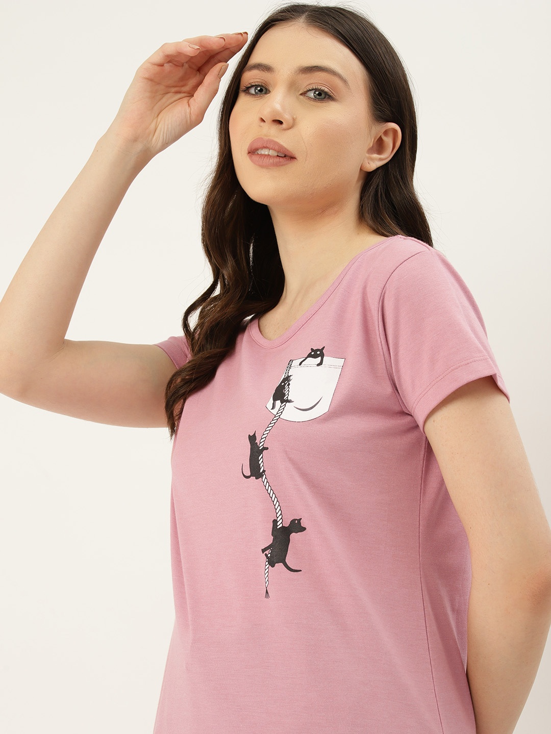 

ETC Women Printed Pure Cotton T-shirt, Pink