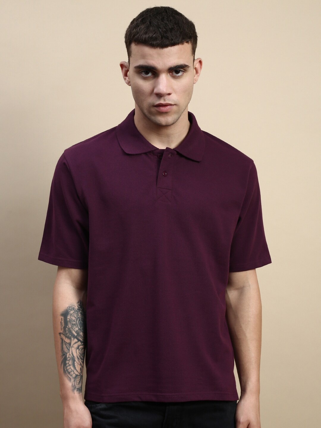 

FREE SOCIETY Polo Collar Pure Cotton Oversized T-shirt, Maroon