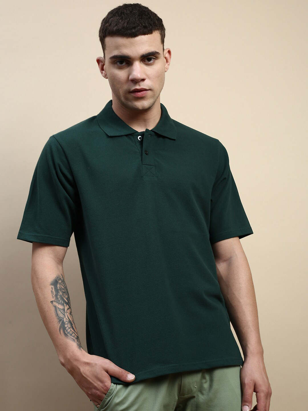

FREE SOCIETY Polo Collar Pure Cotton Oversized T-shirt, Green