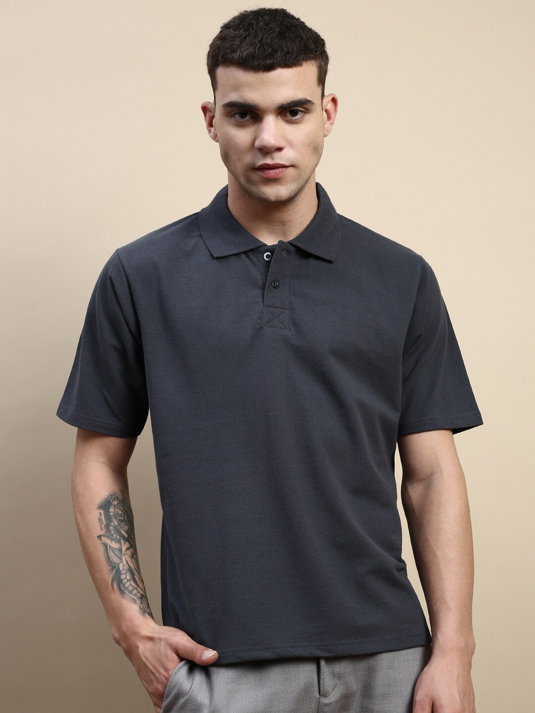 

FREE SOCIETY Polo Collar Pure Cotton Oversized T-shirt, Grey