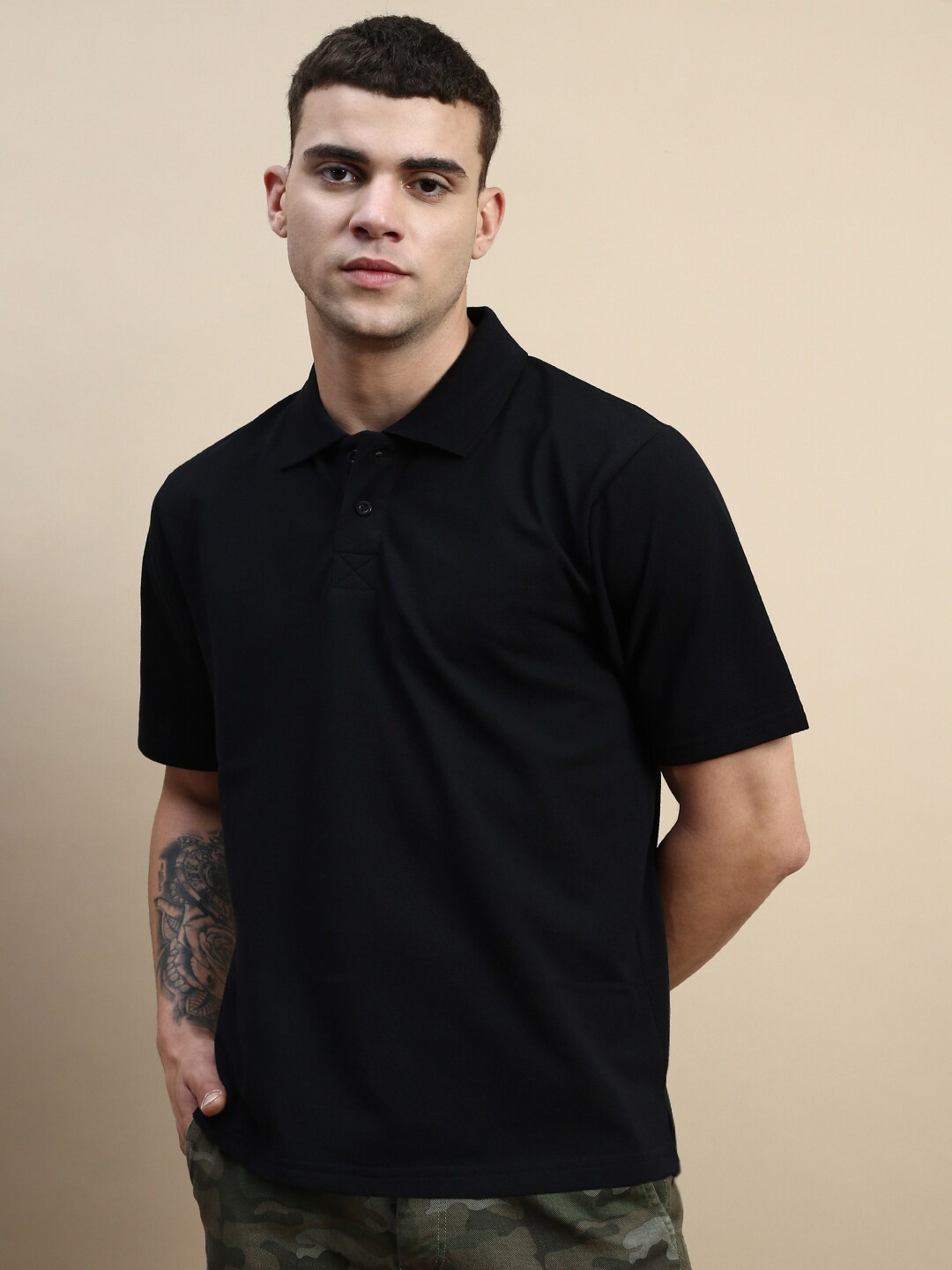 

FREE SOCIETY Polo Collar Pure Cotton Oversized T-shirt, Black