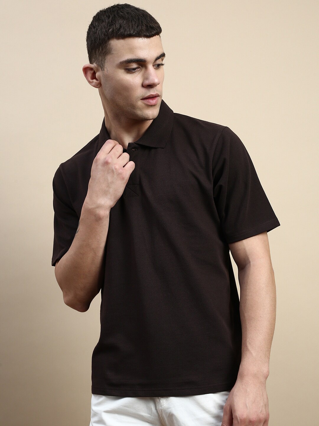 

FREE SOCIETY Polo Collar Pure Cotton Oversized T-shirt, Brown