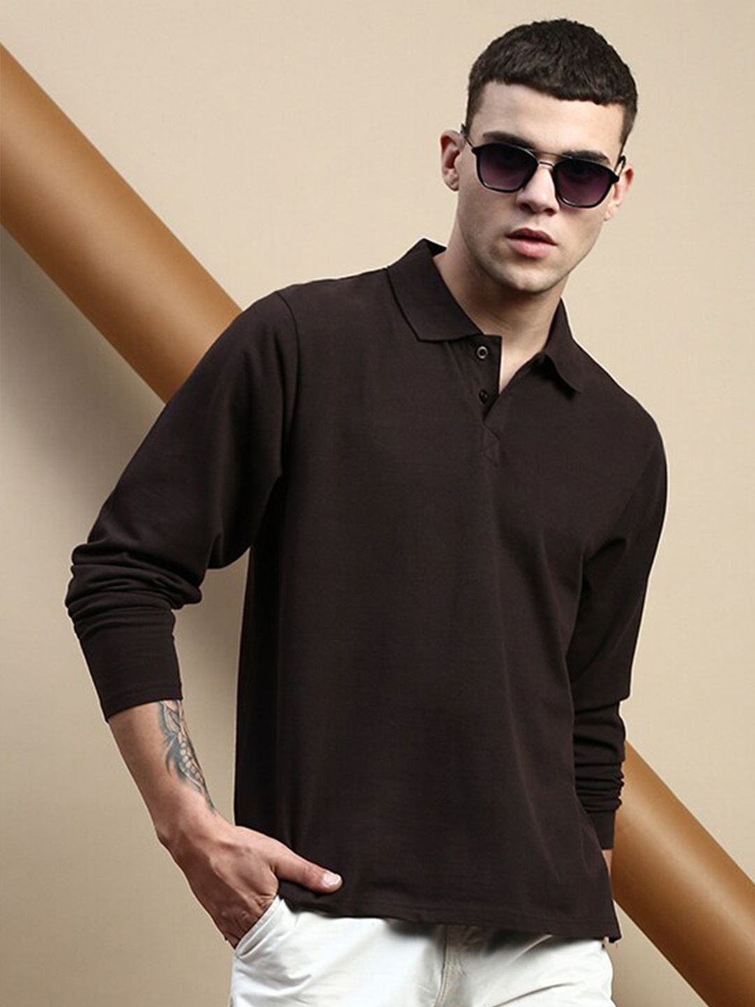 

FREE SOCIETY Polo Collar Pure Cotton Oversized T-shirt, Brown