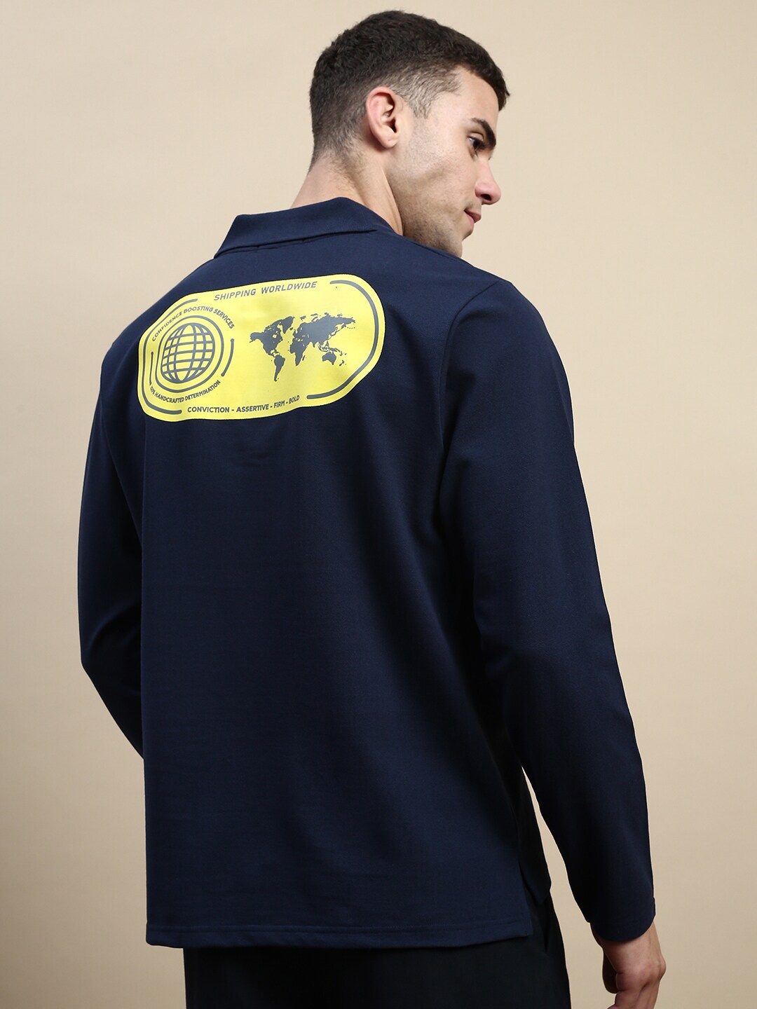 

FREE SOCIETY Graphic Printed Pure Cotton Oversized T-shirt, Navy blue