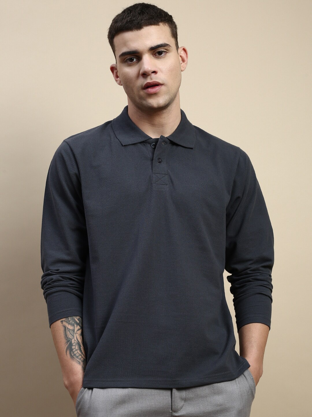 

FREE SOCIETY Polo Collar Pure Cotton Oversized T-shirt, Grey