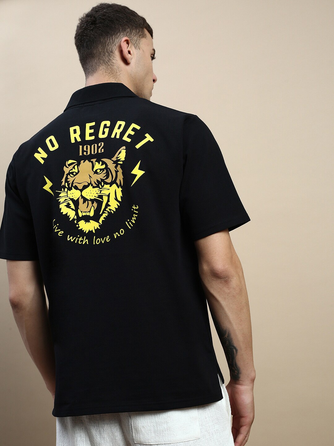 

FREE SOCIETY Oversized Graphic Printed Polo Collar Cotton T-shirt, Black