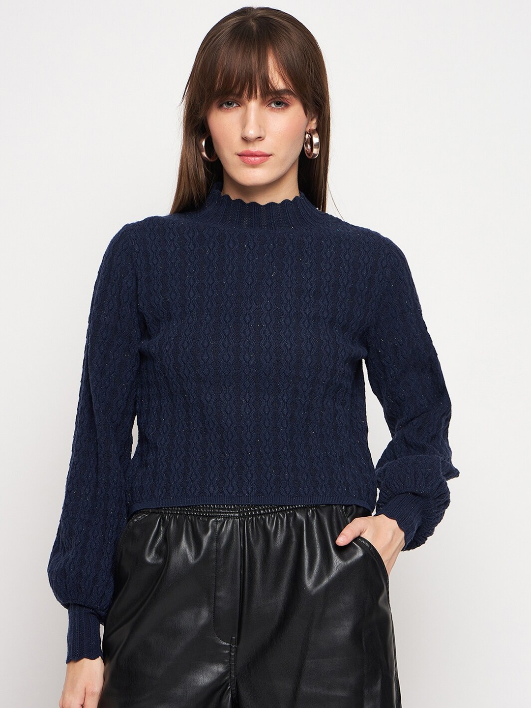 

Madame Cable Knit Acrylic Pullover, Navy blue