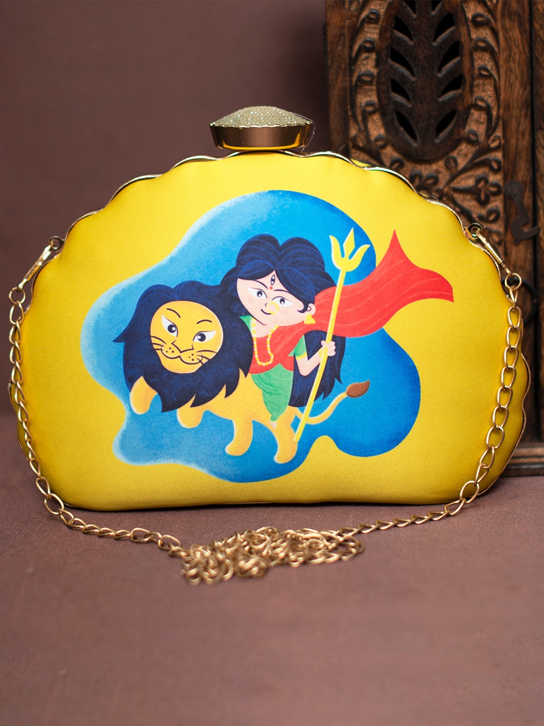 

ARTKLIM Durga Printed Half Moon Clutch, Yellow