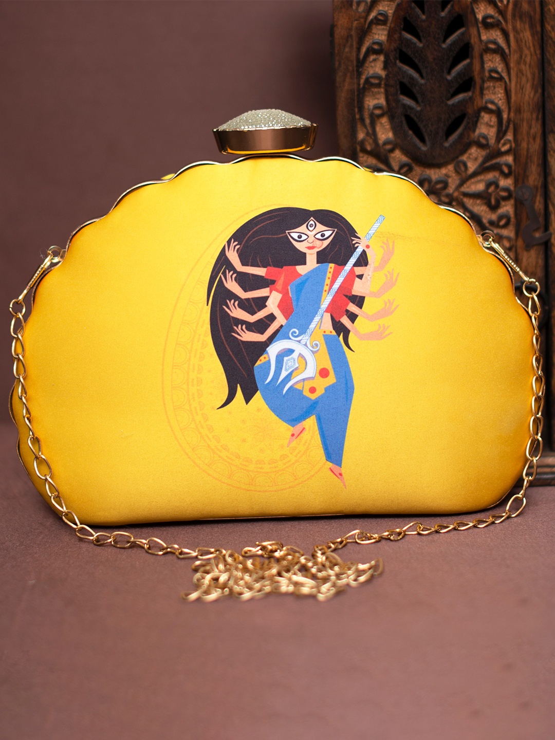 

ARTKLIM Printed Half Moon Clutch, Yellow