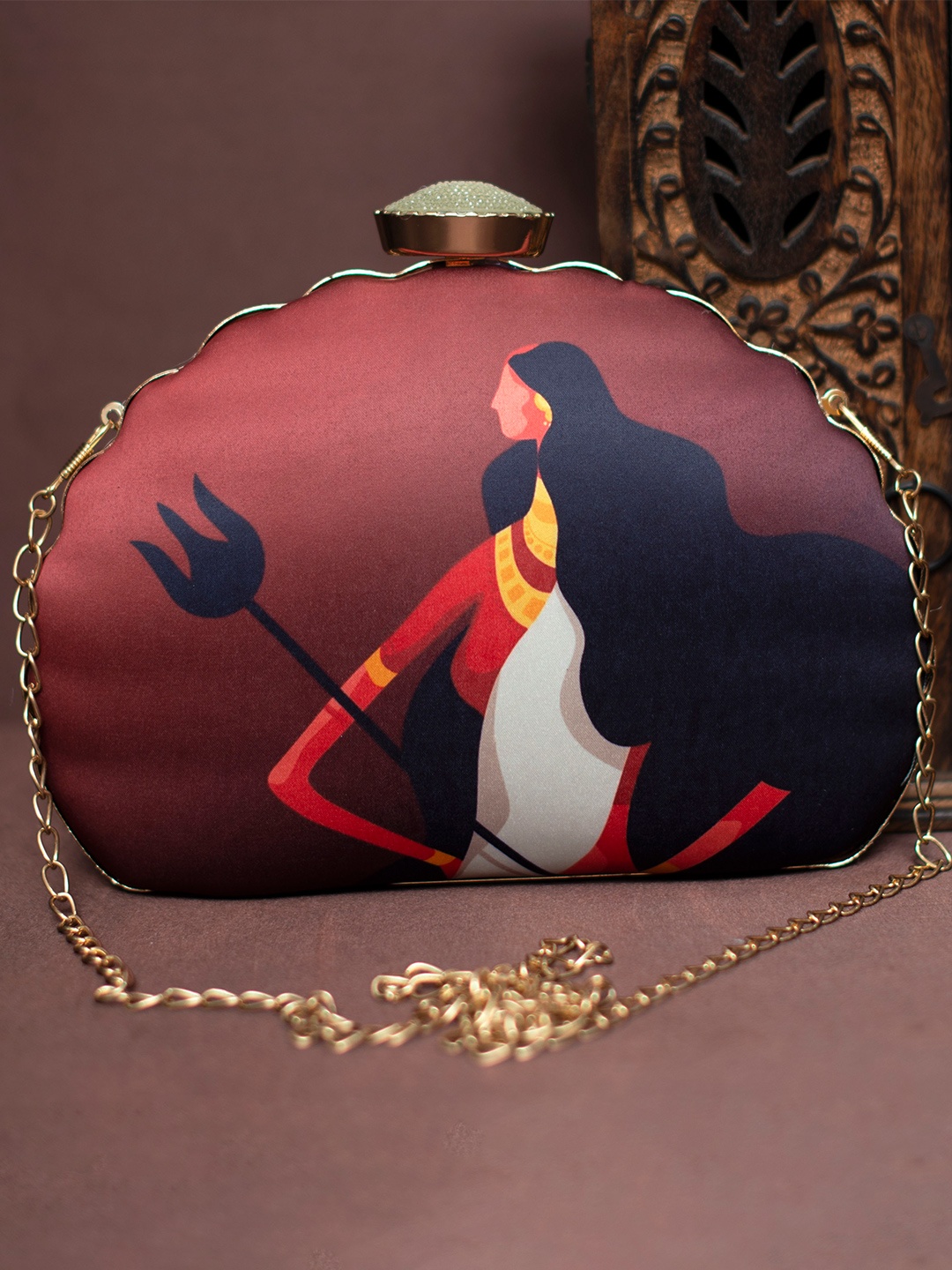 

ARTKLIM Printed Half Moon Clutch, Maroon