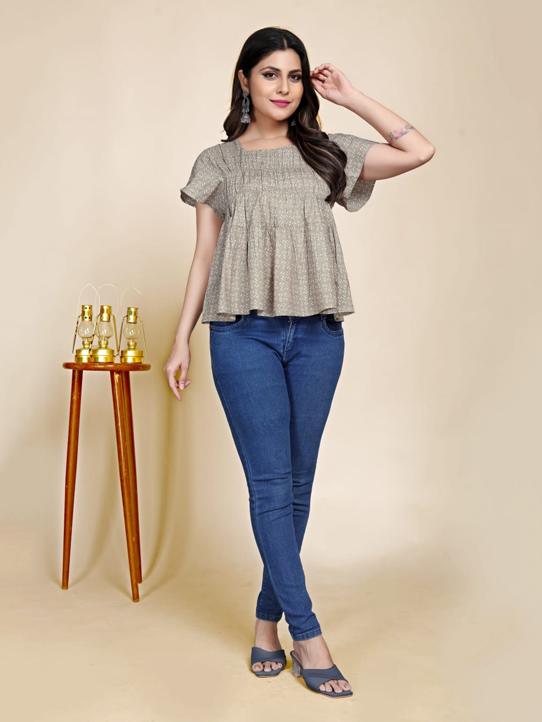 

BAESD Grey Polka Dot Print Cotton Top