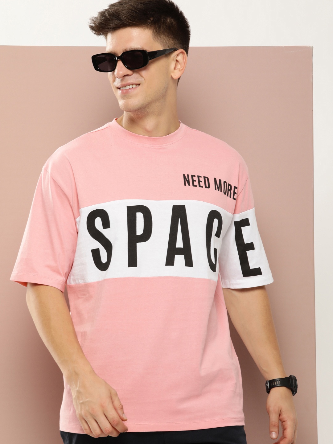 

Harvard Typography Printed Drop-Shoulder Pure Cotton T-shirt, Pink