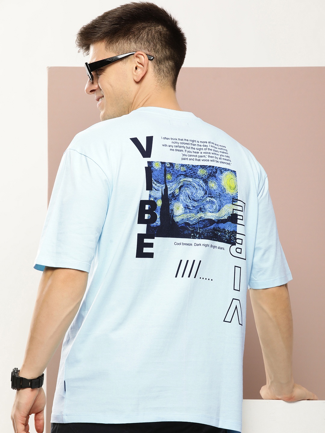 

Harvard Typography Printed Drop-Shoulder Pure Cotton T-shirt, Blue