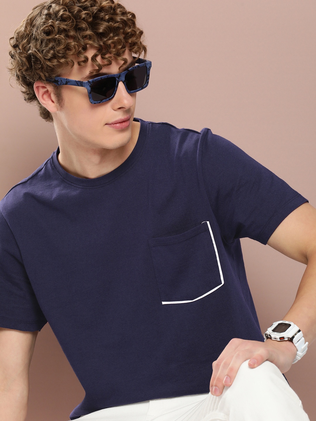 

Harvard Pure Cotton Solid With Chest Pocket T-shirt, Navy blue