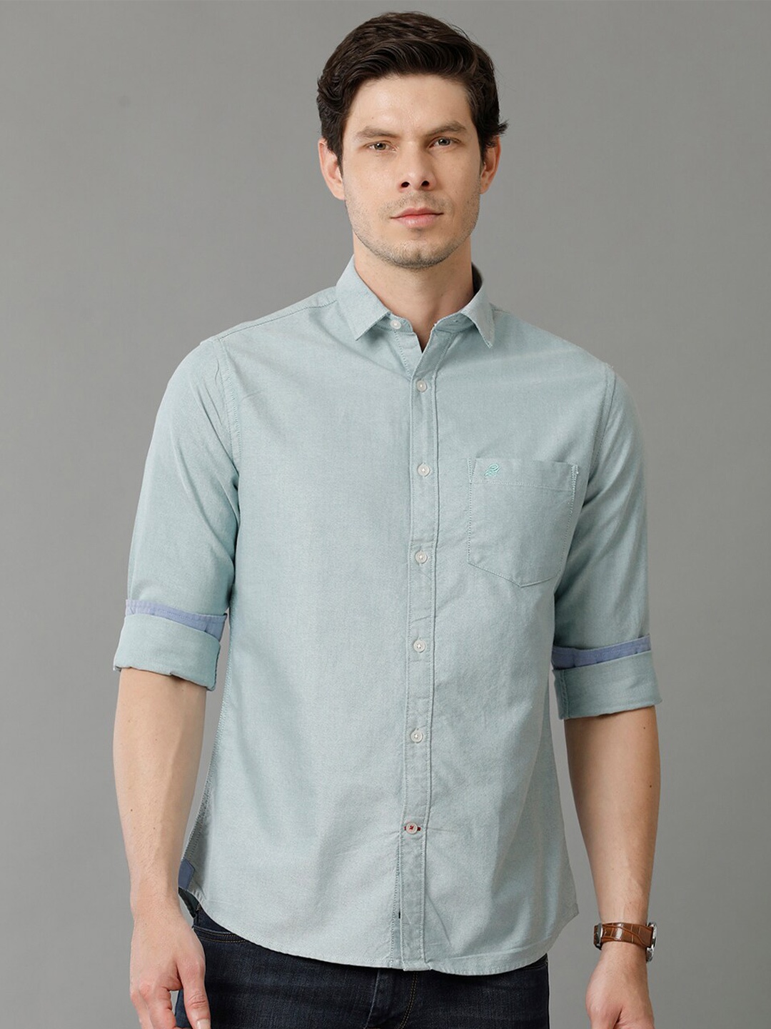 

Double Two Indian Slim Fit Oxford Cotton Casual Shirt, Green