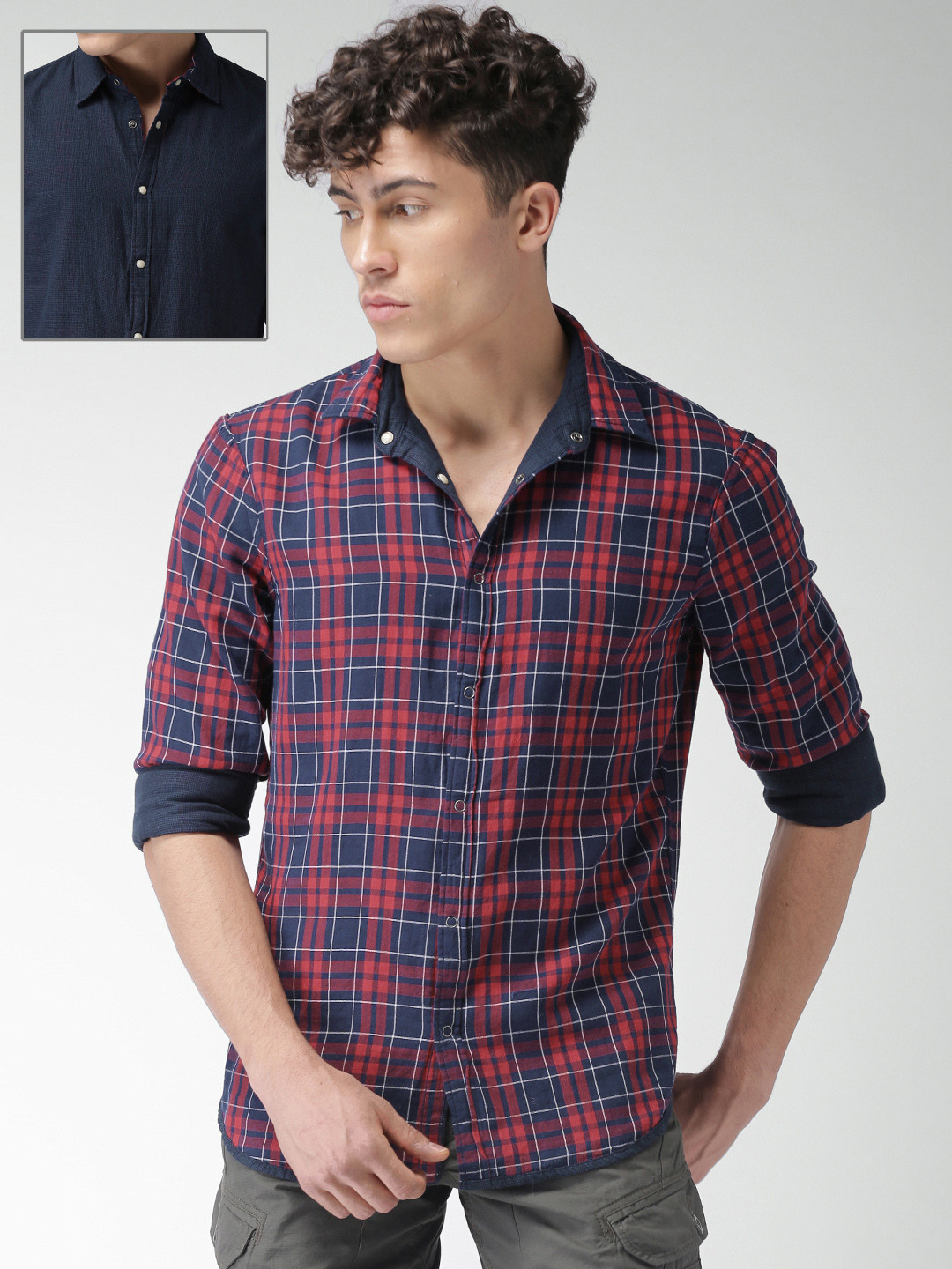 

Celio Men Blue Regular Fit Checked Reversible Casual Shirt