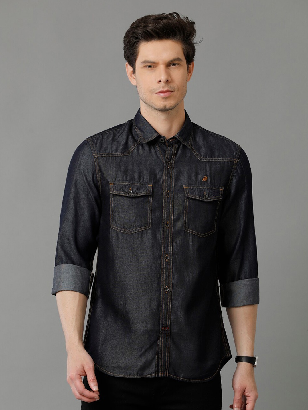 

Double Two Indian Slim Fit Denim Cotton Casual Shirt, Grey