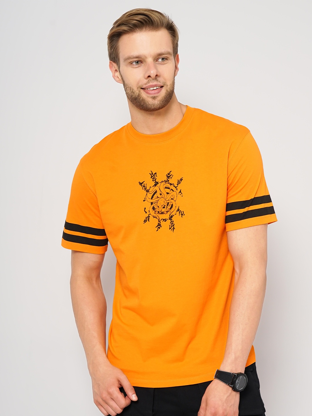 

Celio Naruto Printed Round Neck Cotton Regular T-shirt, Orange