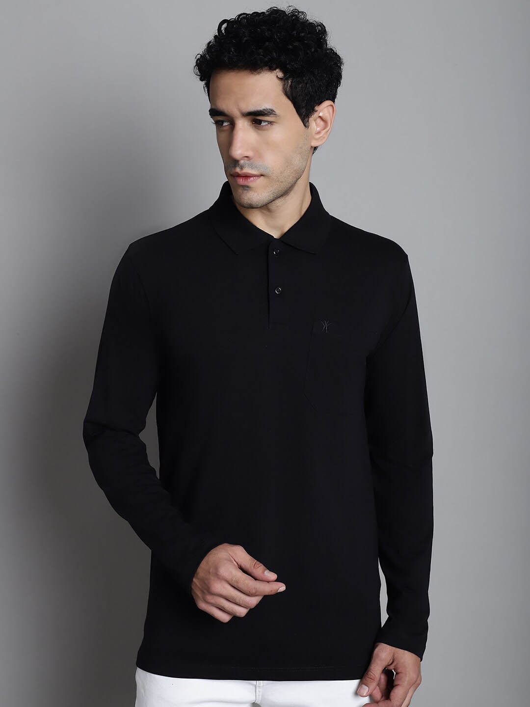 

VENITIAN Polo Collar Cotton T-shirt, Black