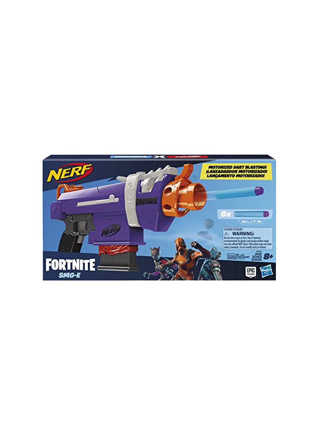 

NERF Fortnite SMG-E Blaster Motorized Dart Blasting 6-Dart Clip & 6 Official Elite Darts, Purple
